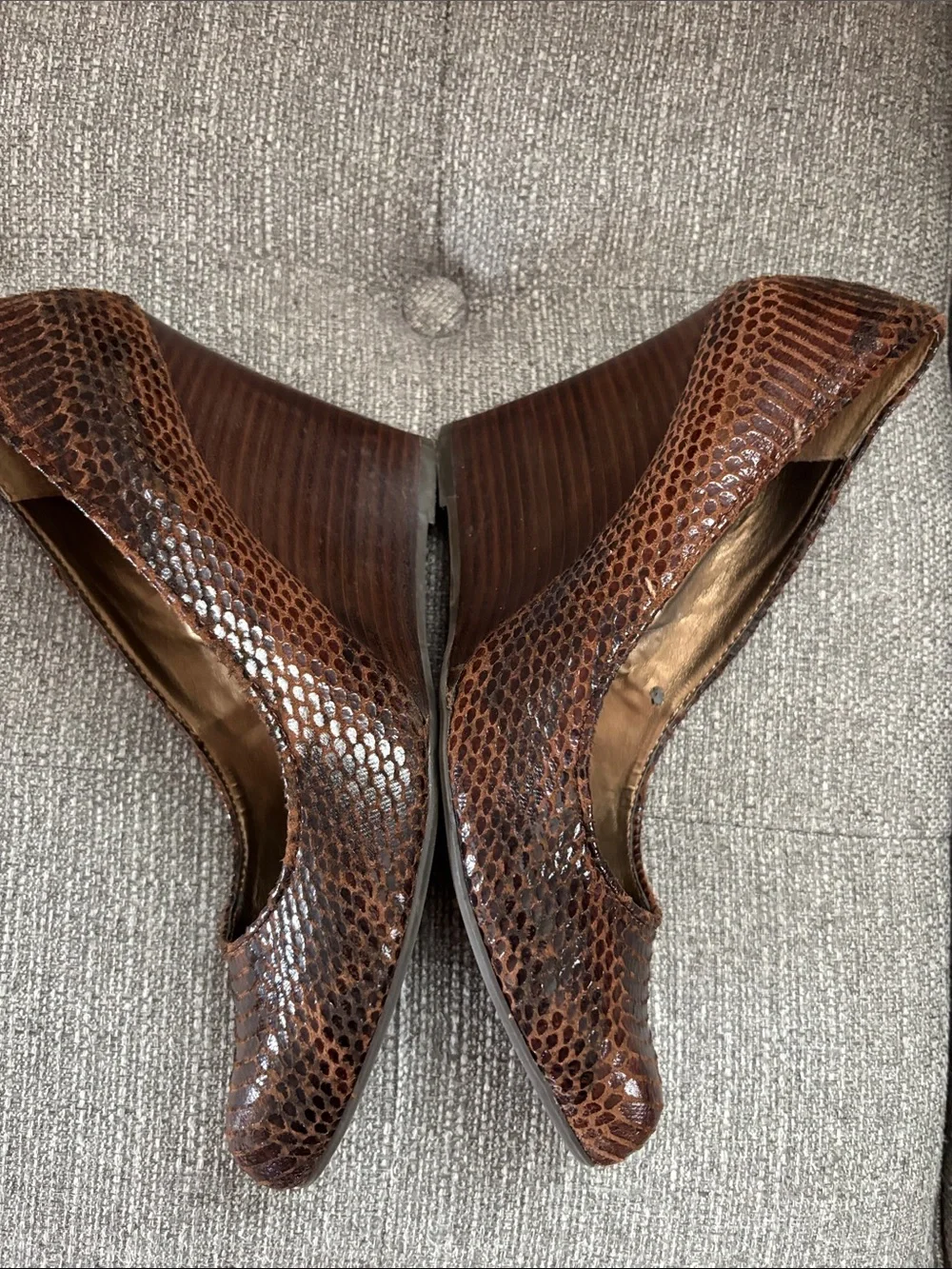 Charles Jourdan Brown Snakeskin-Effect Pointed Toe Pumps